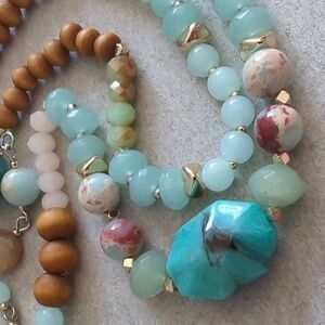 NWT Park Lane Olive Necklace w/ Genuine Tiger Eye + Amazonite